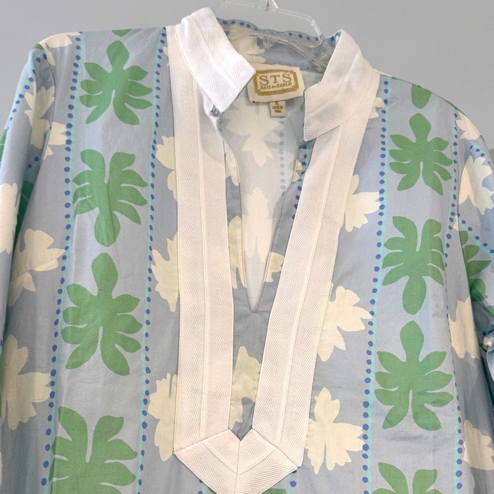 Light Blue Floral Tunic Dress with Green & White Print NWOT - Picture 3 of 8